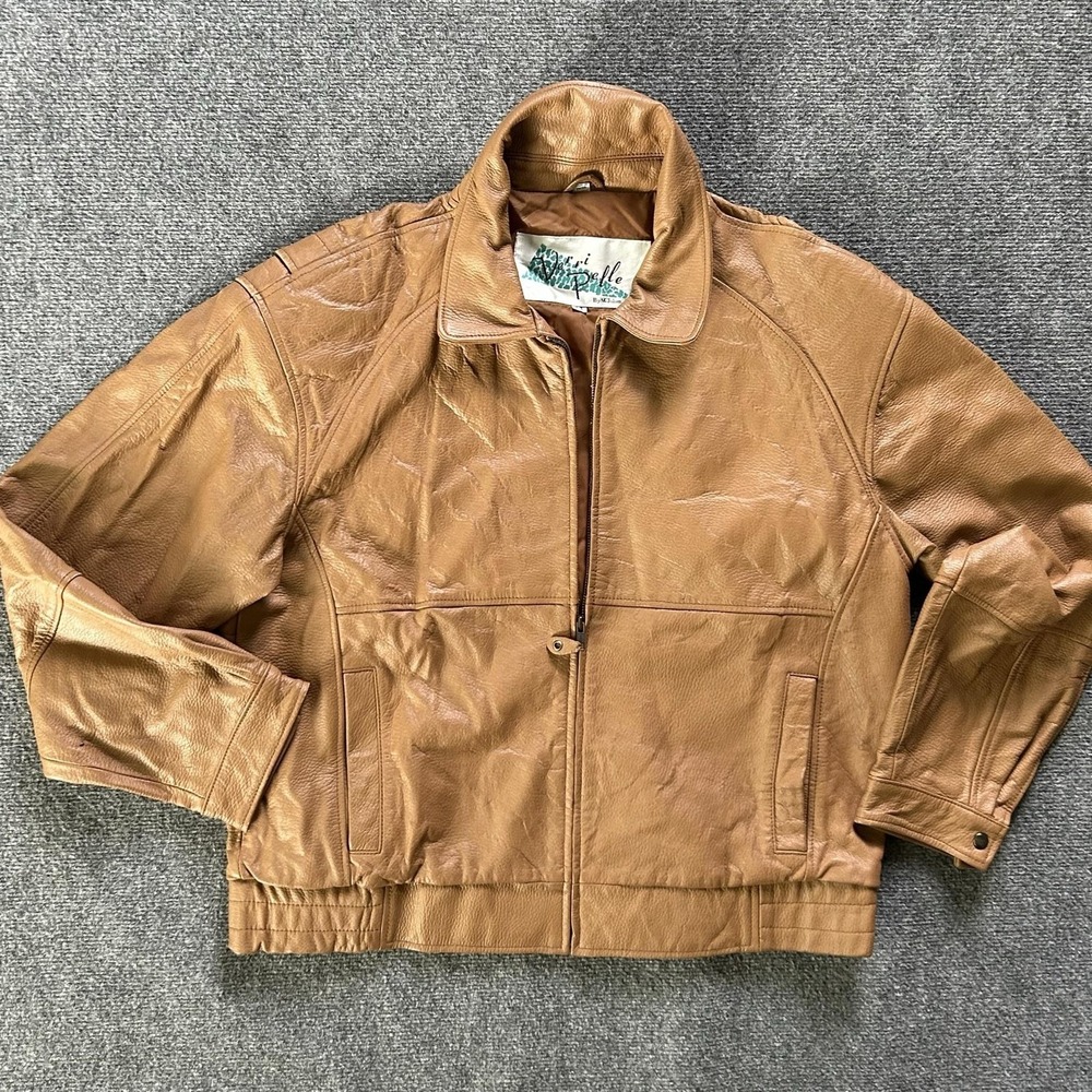 Verri Pelle By M Julian Jacket Mens 44 Brown Leather Bomber Lined Zip Vintage